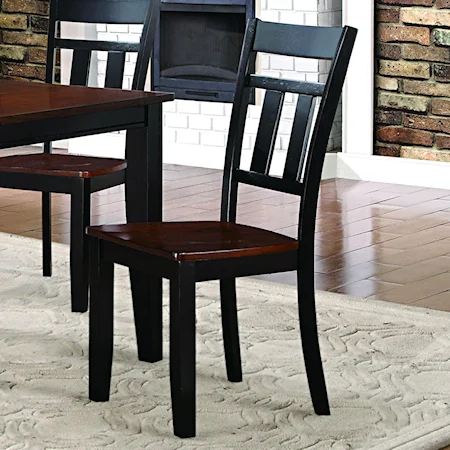 Slat Back Dining Side Chair in Two Tone Black and Cherry Finish